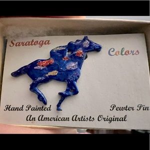 Saratoga Raceway original American artist pewter pin. Hand painted